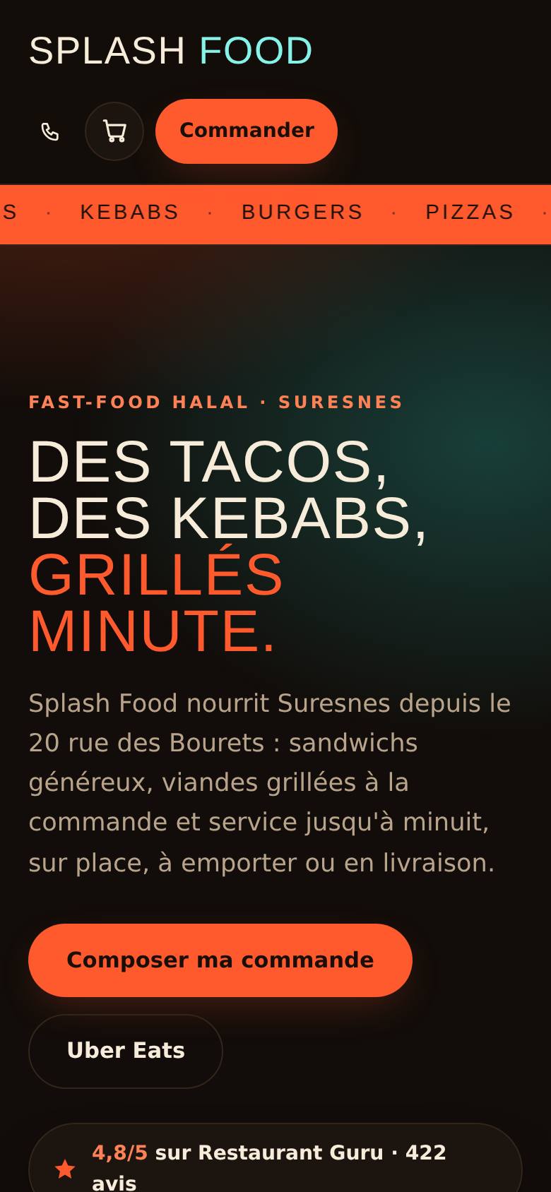 Le site Splash Food affiché sur un smartphone